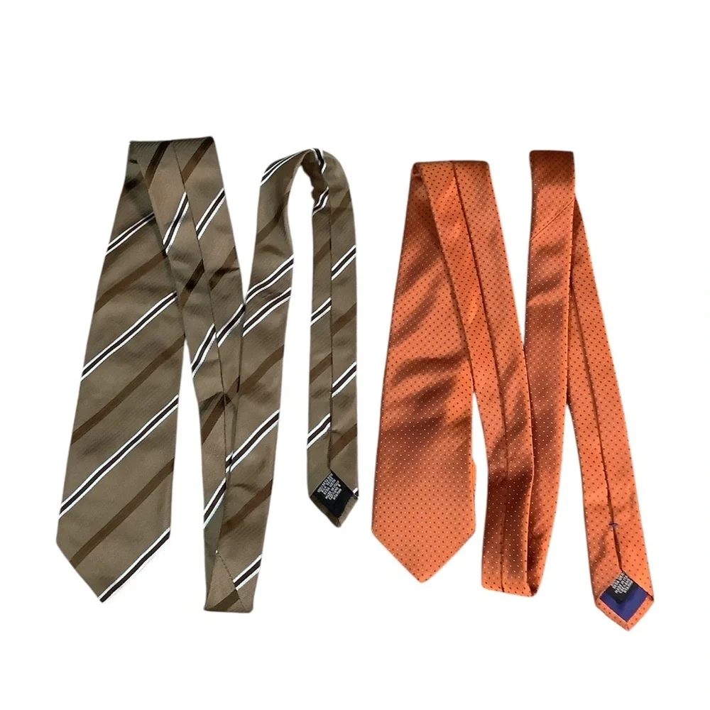 Hugo Boss Men's Striped Brown and Patterned Orange Ties - Picture 2 of 2